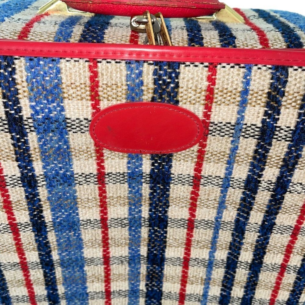 Vintage Womens Suitcase Multicolor Mcm Plaid With Lock and Keys - Picture 3 of 10